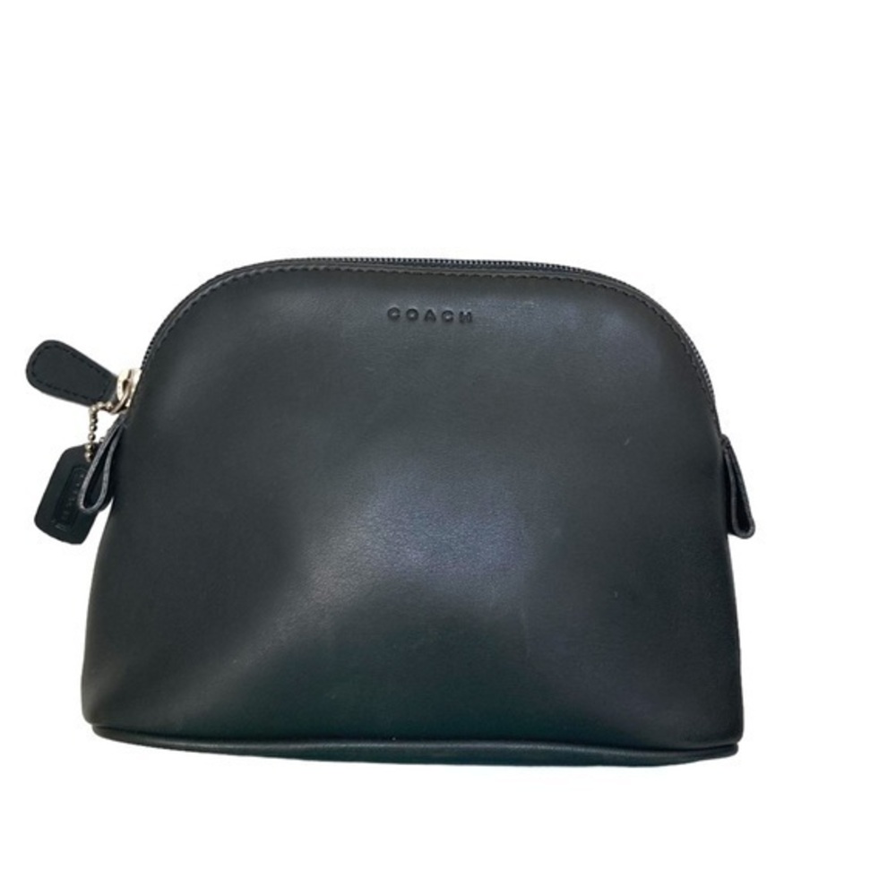 Coach black leather nickel hardware cosmetic clutch bag RARE